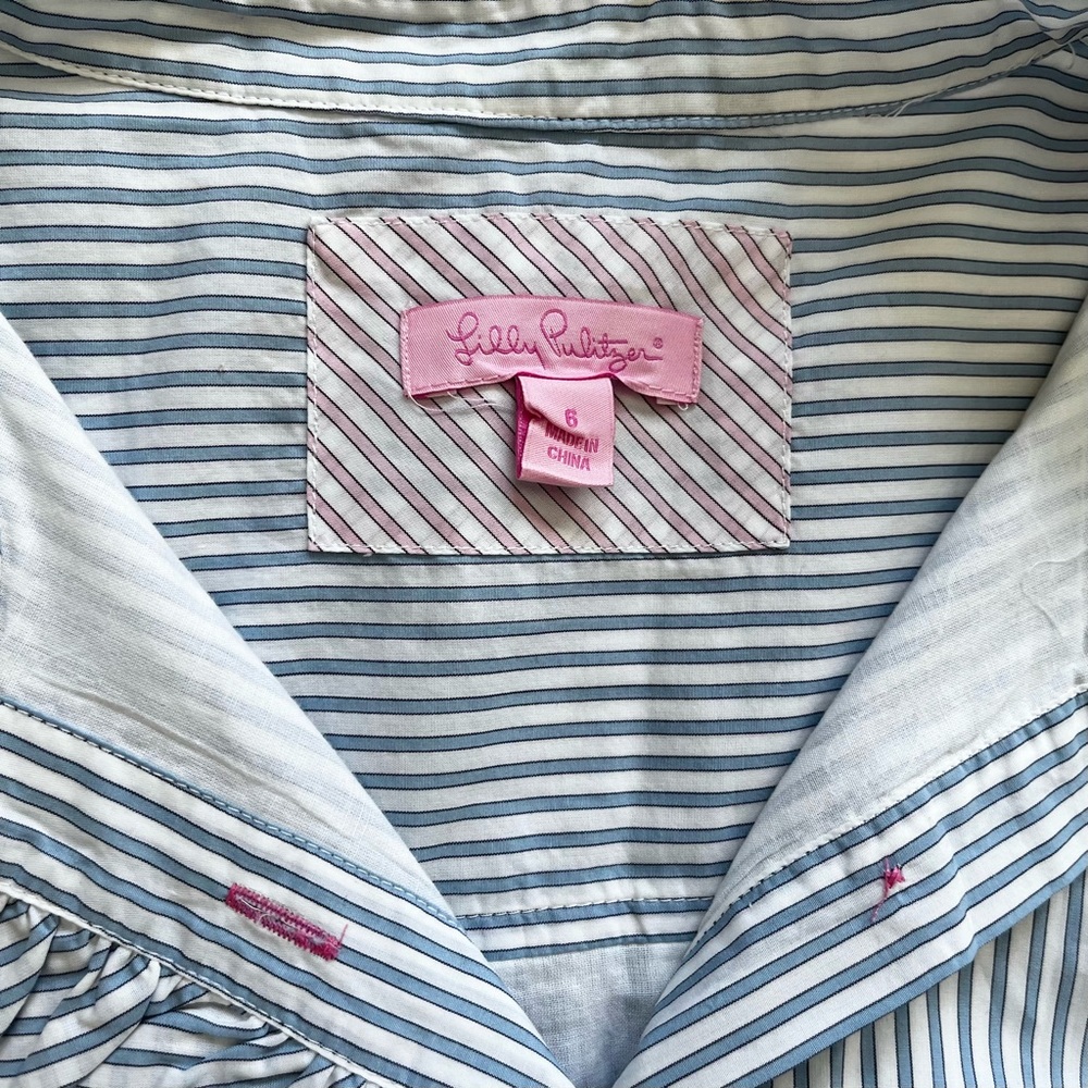 LILLY PULITZER Blue Conductor Stripe Brinkley Shirt Dress Size 6 Preppy - Picture 3 of 10